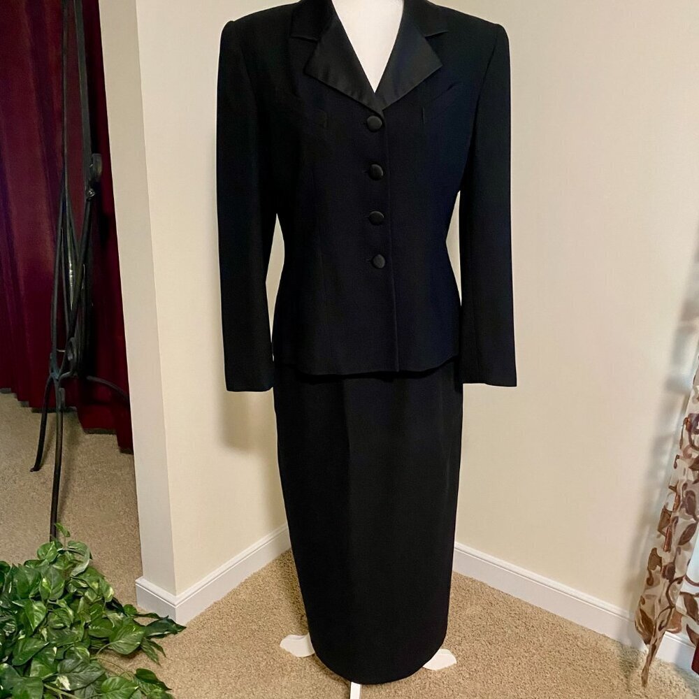 VINTAGE Jacqueline Ferrar 2 Piece Black Pencil Skirt Suit ~Style 40312 Size 10/6